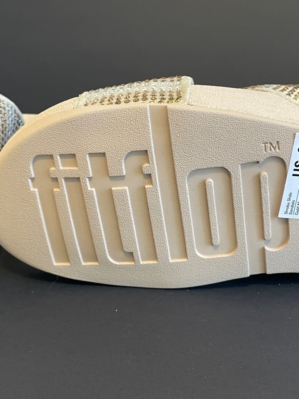 FitFlop Gold Tone “Lulu” Crystal Mix Metallic Criss-Cross Slides - Picture 12 of 16